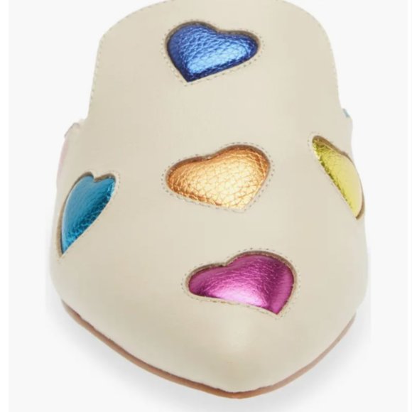 KURT GEIGER LONDON Women's Otter Love Heart Metallic Embossed Pointed Toe Mules - Picture 2 of 3